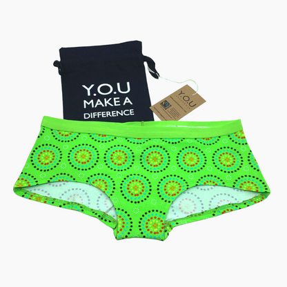 Women's organic cotton boy shorts - Green Mara design