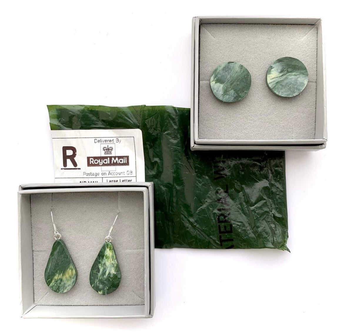 Recycled Plastic Earrings in Green and Cream - Yago Eco Jewellery