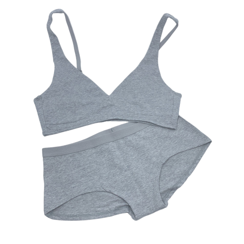  Grey Boy Shorts and Bralette Matching Set - white background