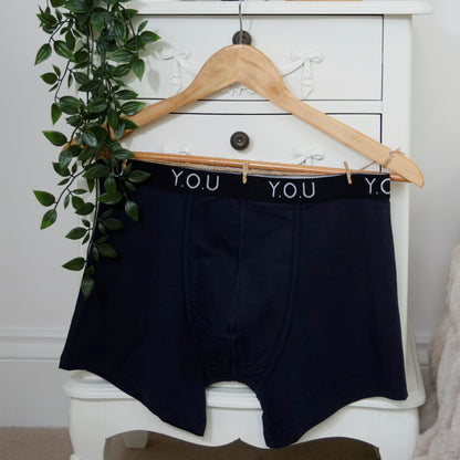Men’s organic cotton mid-length trunks in navy blue
