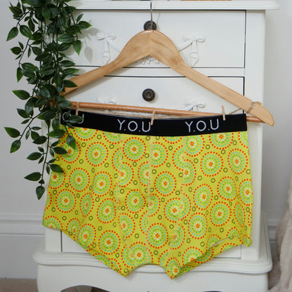 Men's organic cotton hipster trunks - Yellow Mara design