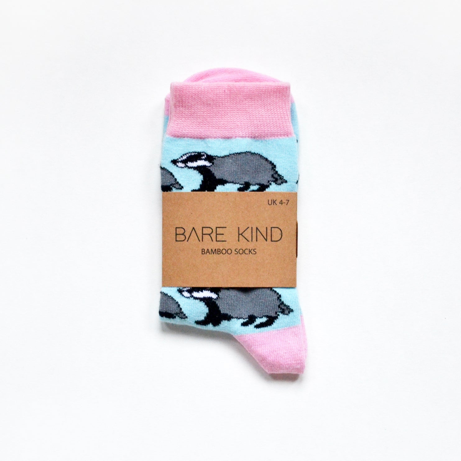 Bare Kind Bamboo Socks - Save the Badgers (blue & pink)