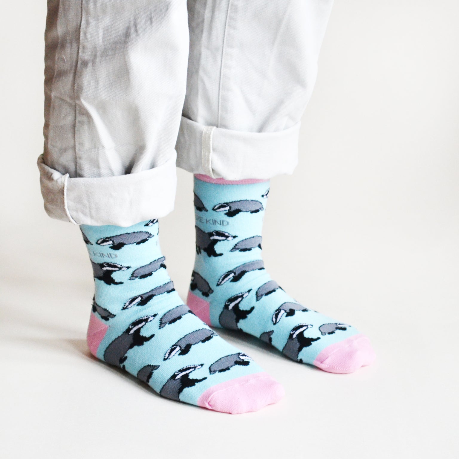 Bare Kind Bamboo Socks - Save the Badgers (blue & pink)