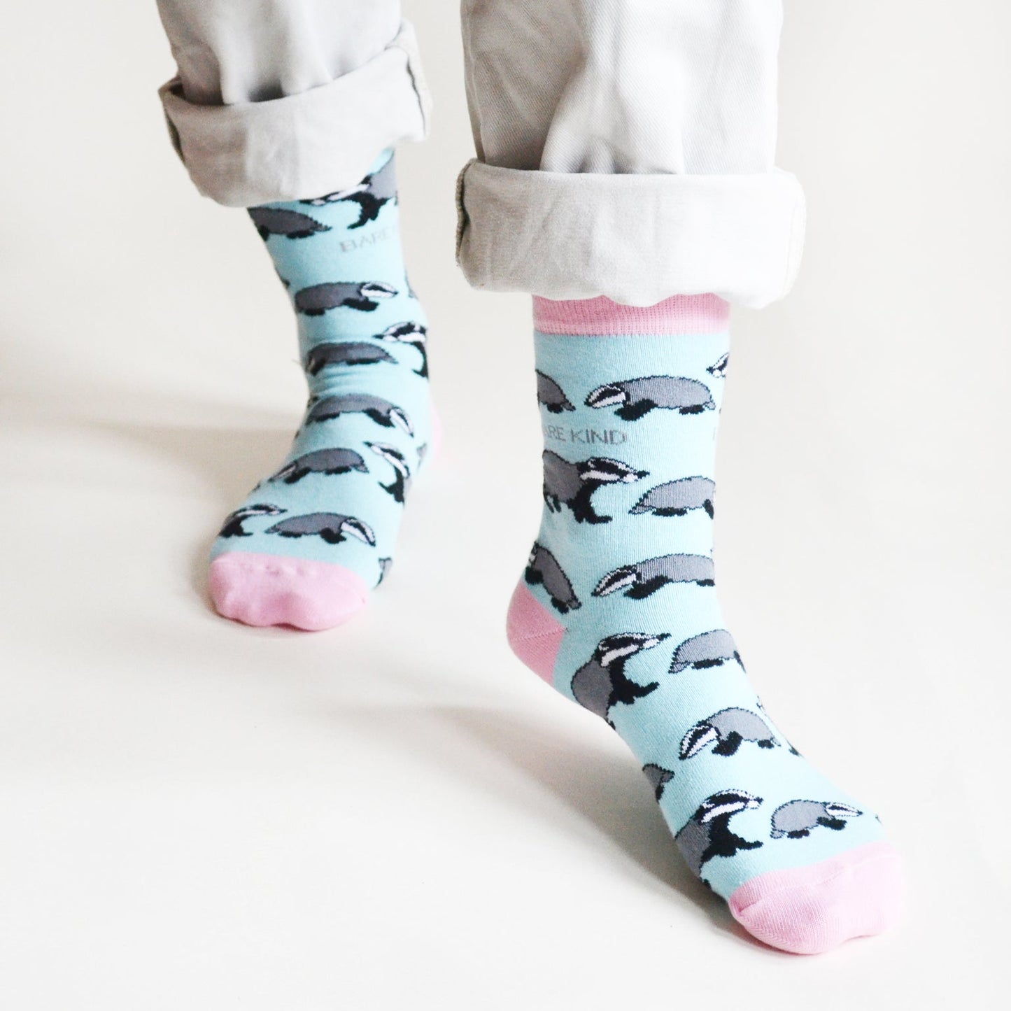Bare Kind Bamboo Socks - Save the Badgers (blue & pink)