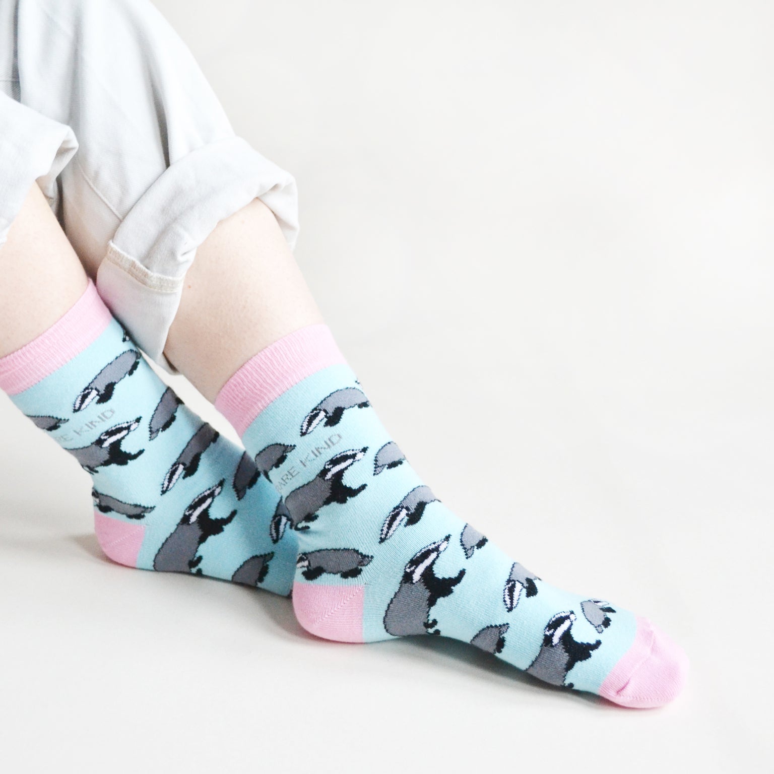 Bare Kind Bamboo Socks - Save the Badgers (blue & pink)