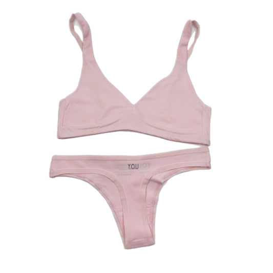 Women's organic cotton matching bralette and thong set in light pink
