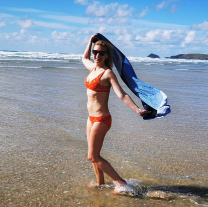 Women's organic cotton matching bralette and bikini set - Red Mara design