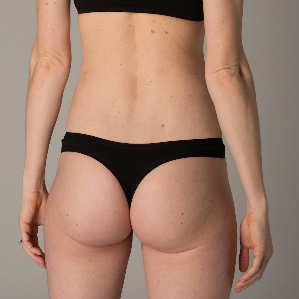 Women's black thong - back view