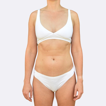 Women's organic cotton matching bralette and thong set - white