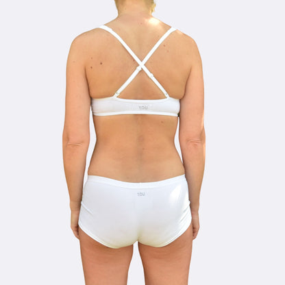 Women's organic cotton matching bralette and boy shorts set - white