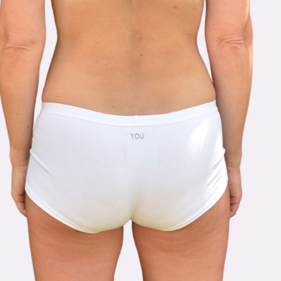 White Boy Shorts on a white background - Model Image - Back View