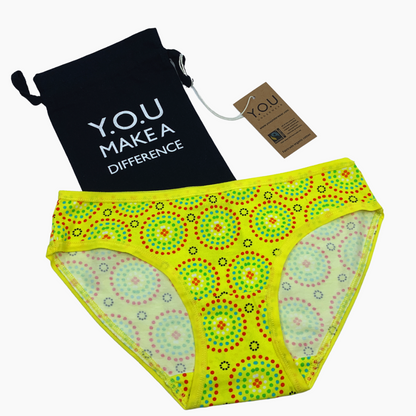 Women's organic cotton low-rise bikini bottoms - Yellow Mara design