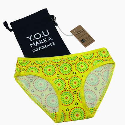 Women's organic cotton matching bralette and bikini set - Yellow Mara design