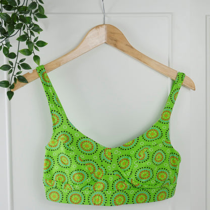 Women's organic cotton bra in green Mara print - more supportive style