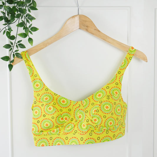 Women's organic cotton bra in yellow Mara print - more supportive style