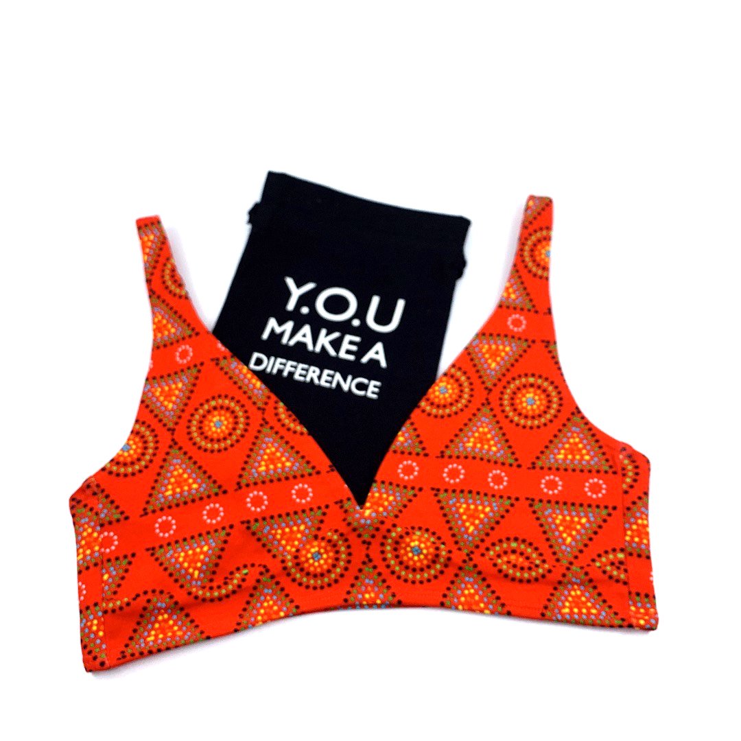 Women's organic cotton matching bralette and thong set - Red Mara design