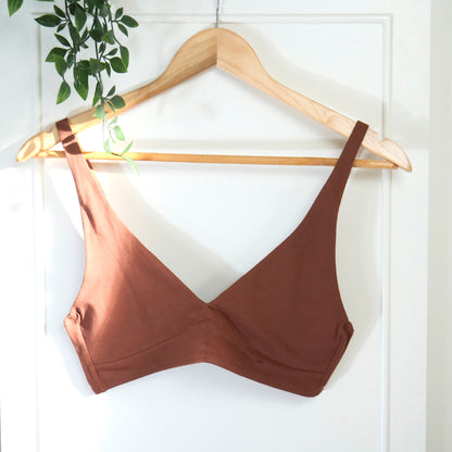 Women's organic cotton matching bralette and thong set - chestnut (mid nude)