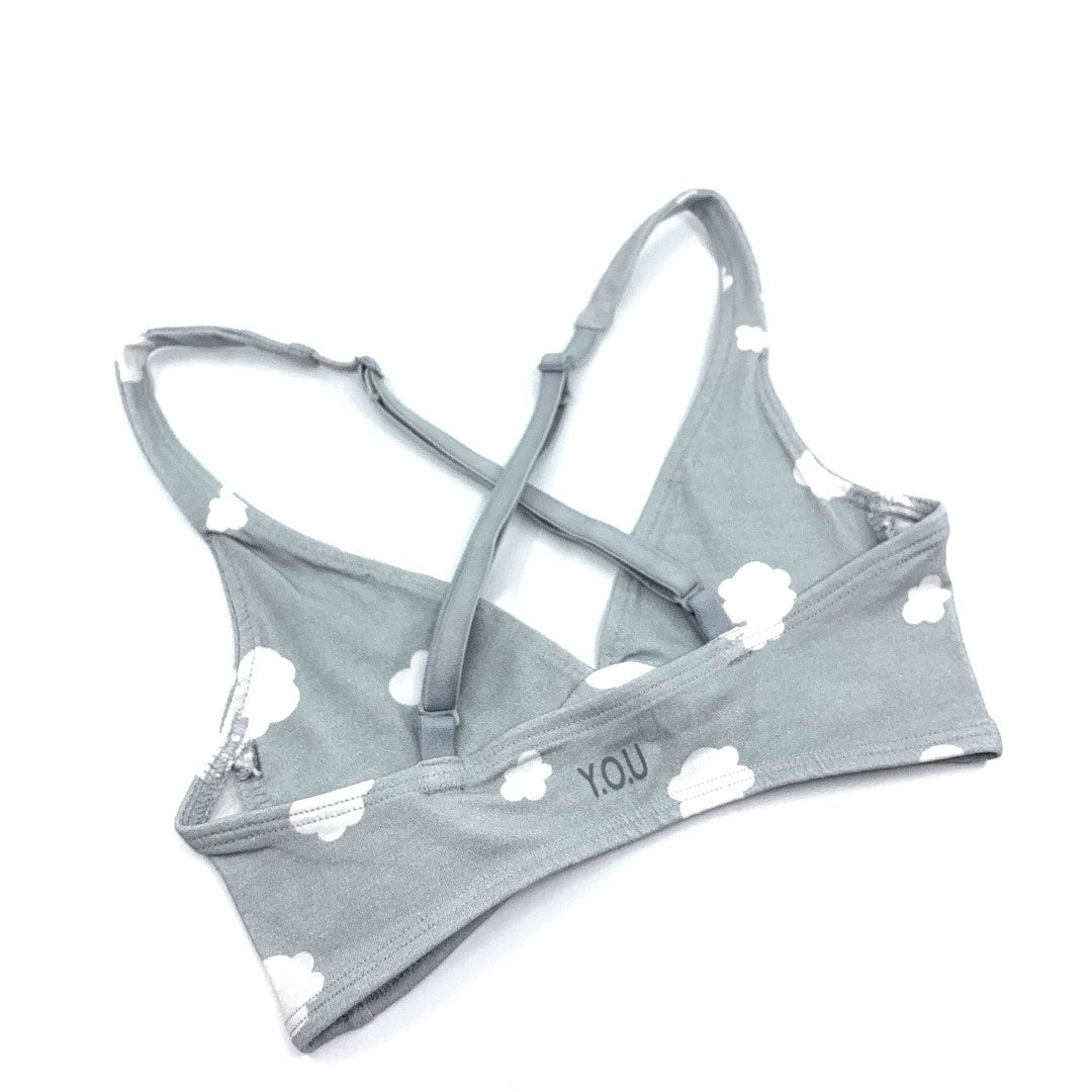 Girls' organic cotton bralette - grey with white clouds - Y.O.U underwear
