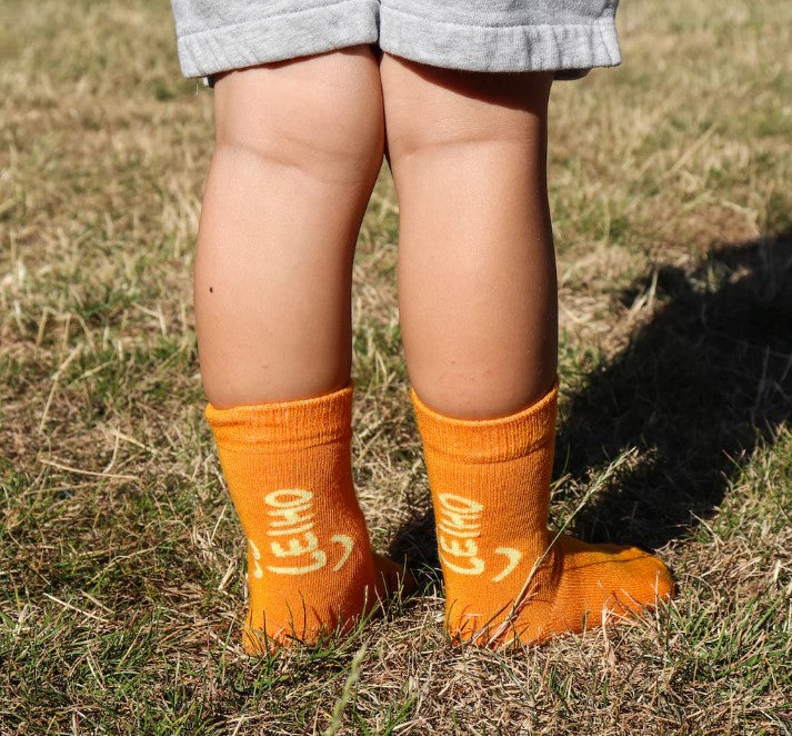 Leiho 'Mini Changemaker' Orange Smiley Toddler Bamboo Socks (Age 2-4 Years)