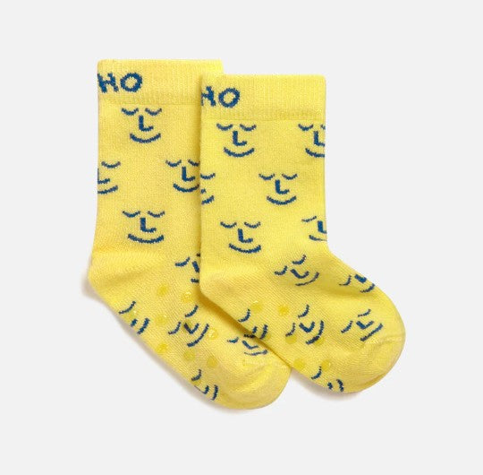 Leiho 'Baby Do-Gooder' Yellow Smiley Patterned Bamboo Socks (Age 4-9 months)