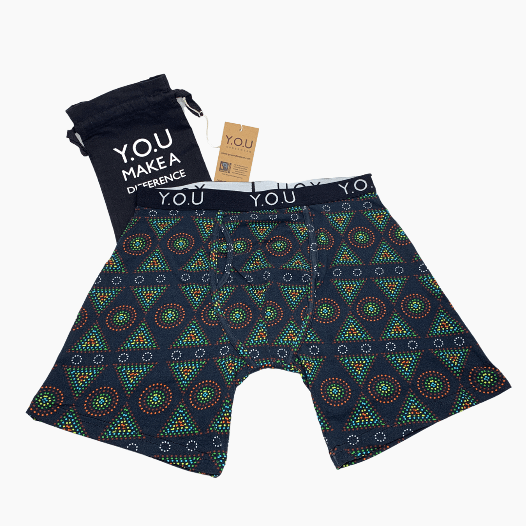 Men's organic cotton longer - leg trunks - Black Mara design - Y.O.U underwear
