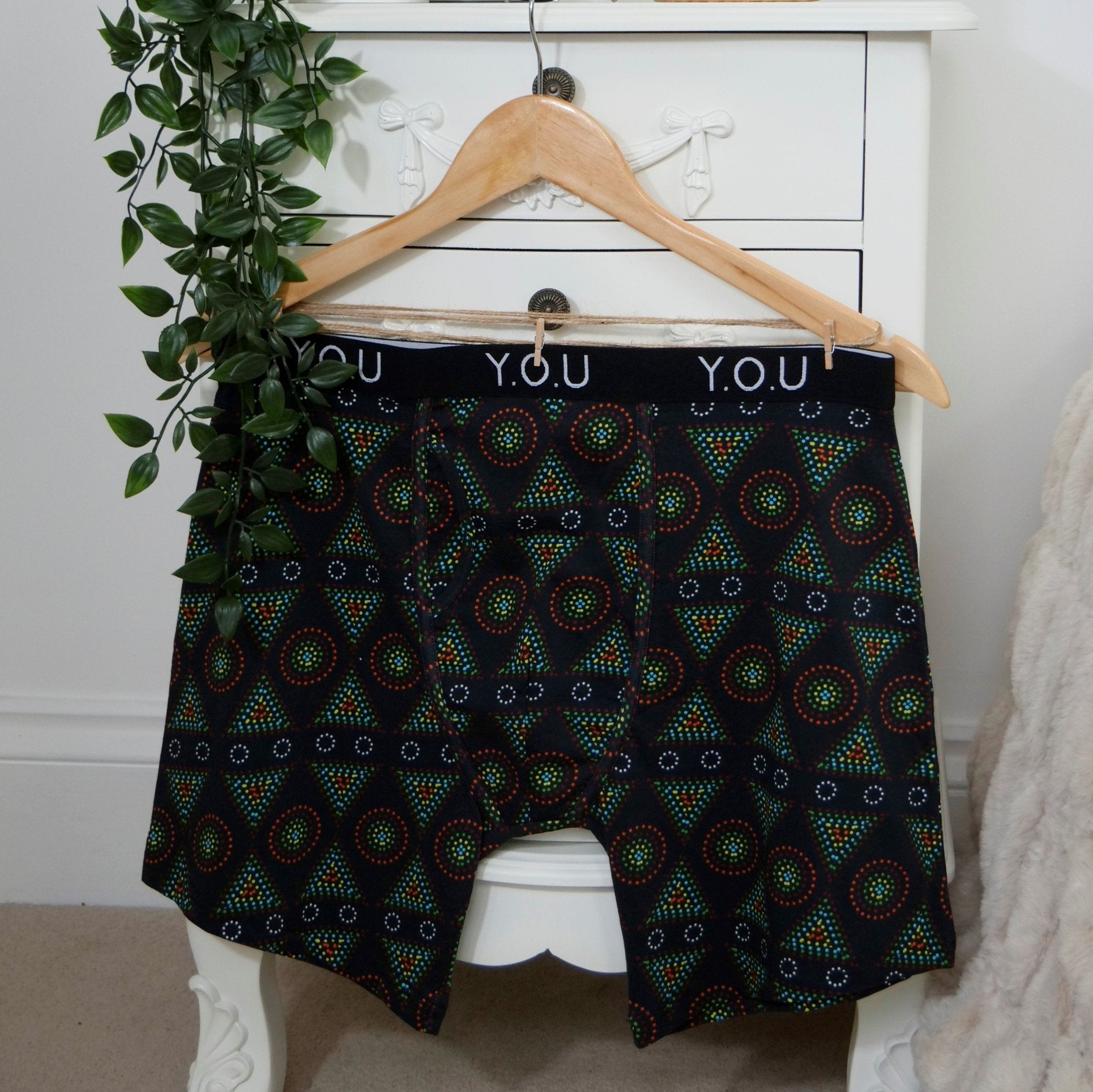 Men's organic cotton longer - leg trunks - Black Mara design - Y.O.U underwear