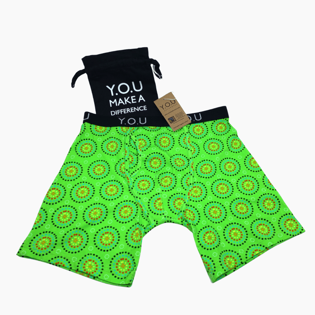Men's organic cotton longer - leg trunks - Green Mara design - Y.O.U underwear