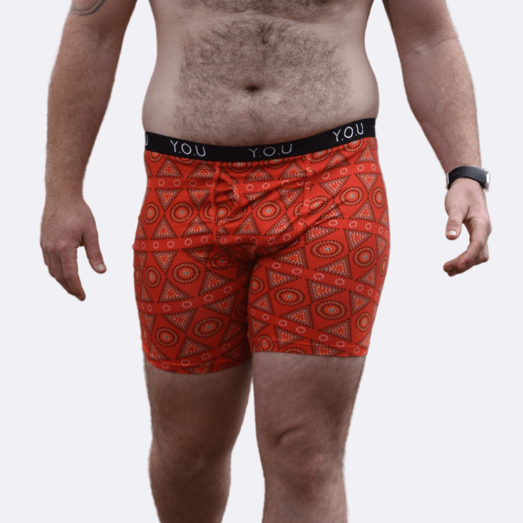 Men's organic cotton longer - leg trunks - Red Mara design - Y.O.U underwear
