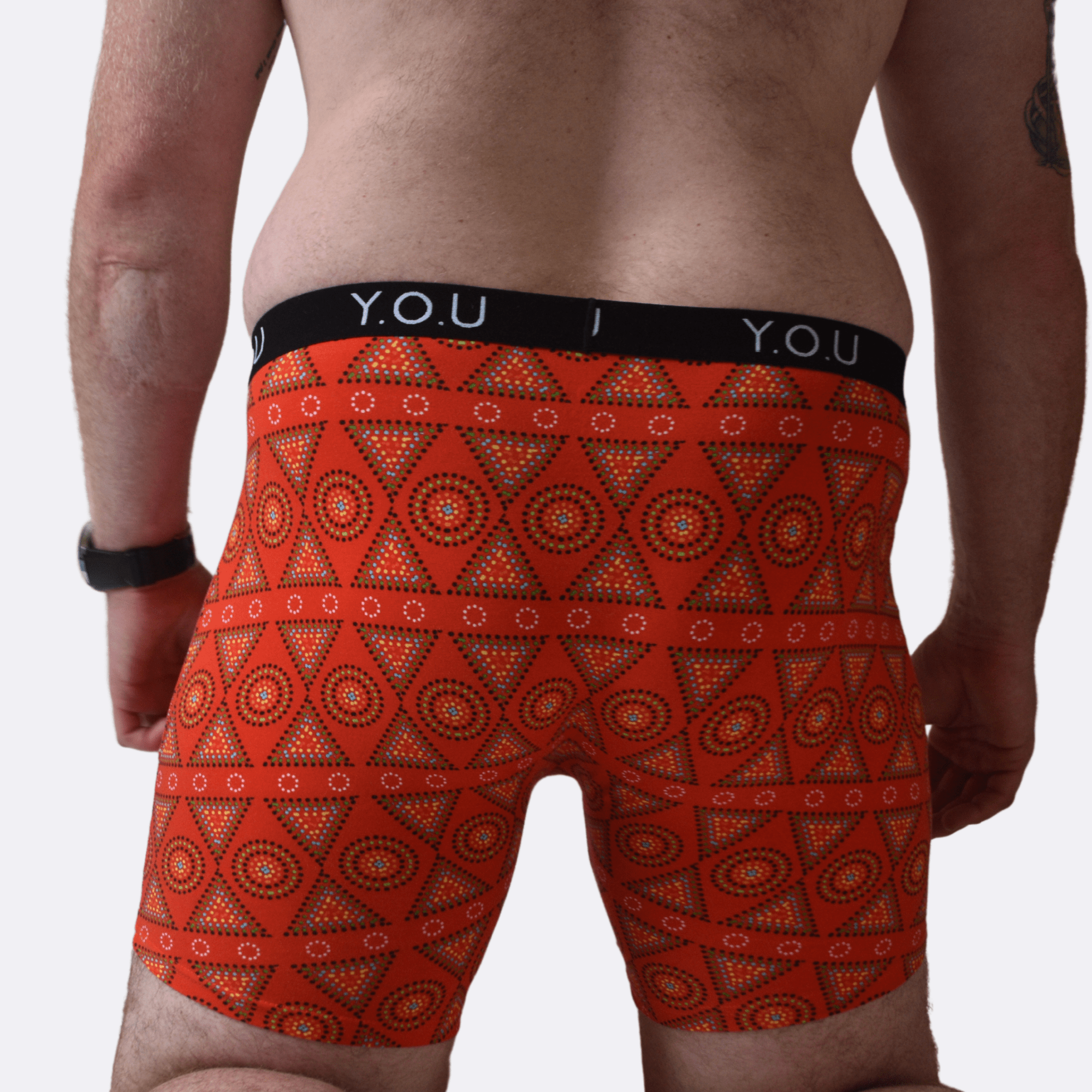 Men's organic cotton longer - leg trunks - Red Mara design - Y.O.U underwear