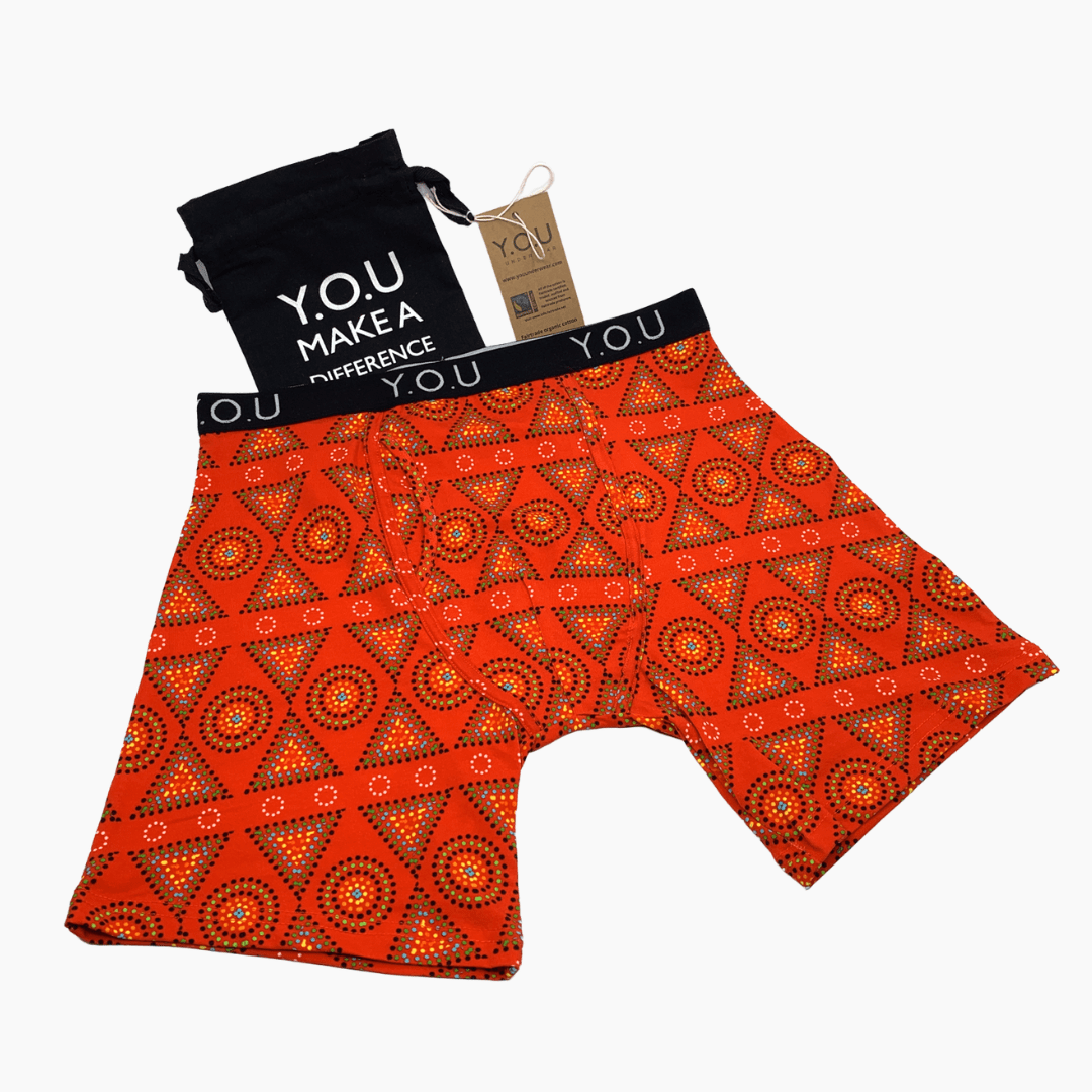 Men's organic cotton longer - leg trunks - Red Mara design - Y.O.U underwear