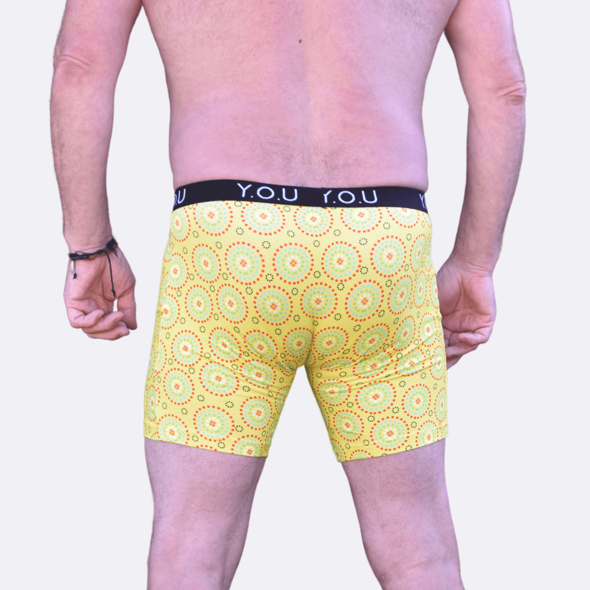 Men's organic cotton longer - leg trunks - Yellow Mara design - Y.O.U underwear