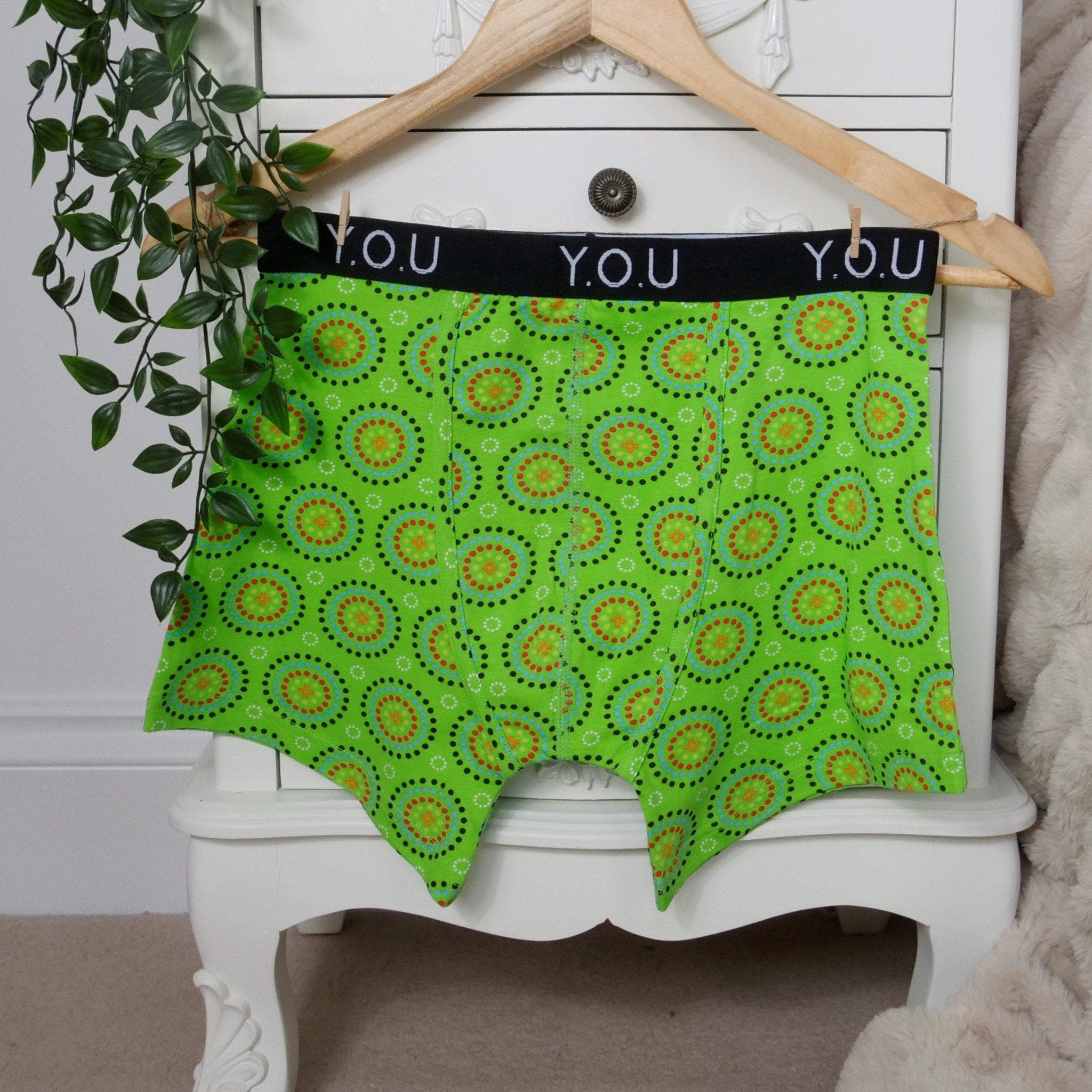 Men’s organic cotton mid - length trunks in Green Mara - Y.O.U underwear