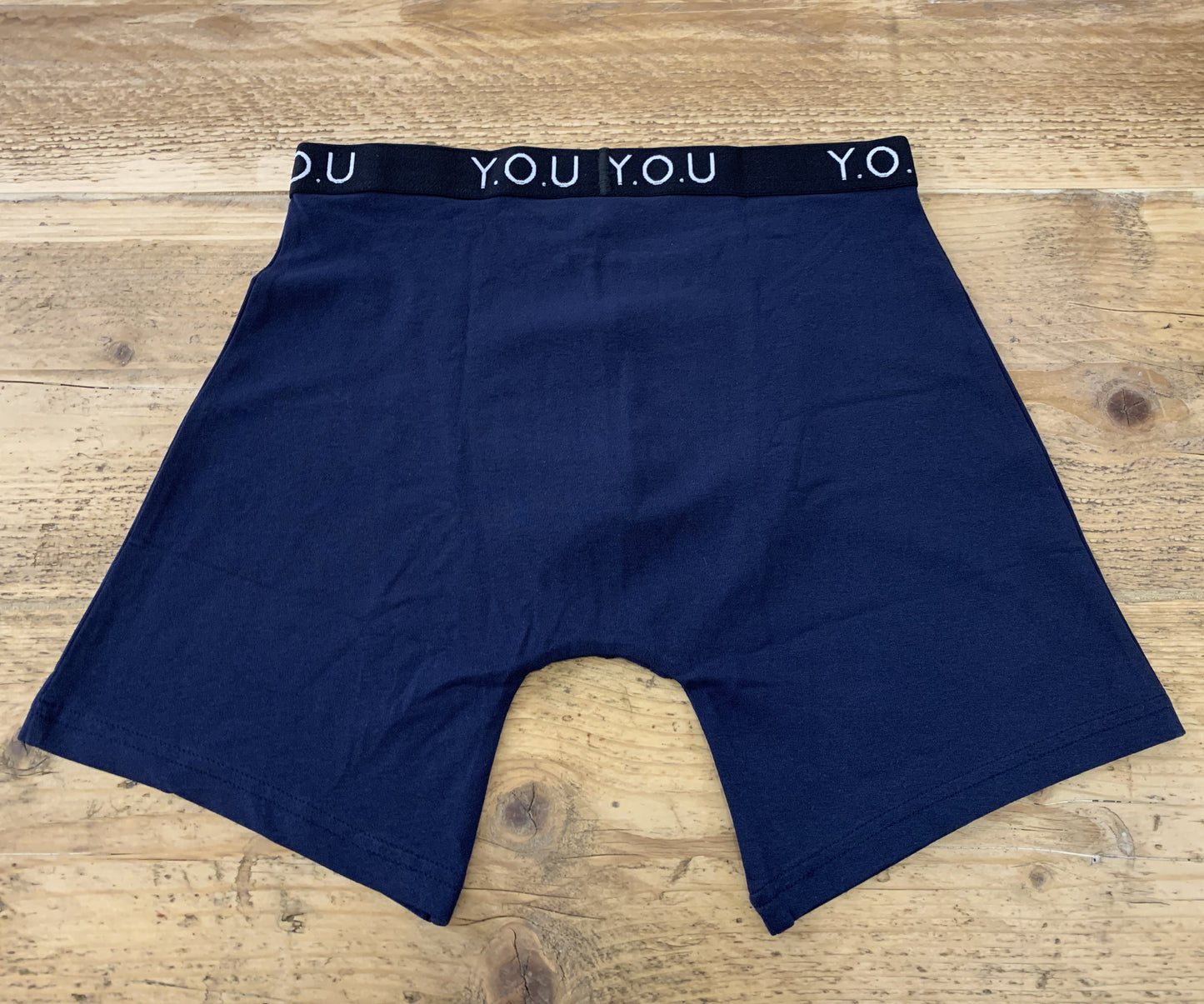 Men's organic cotton longer-leg trunks in navy blue
