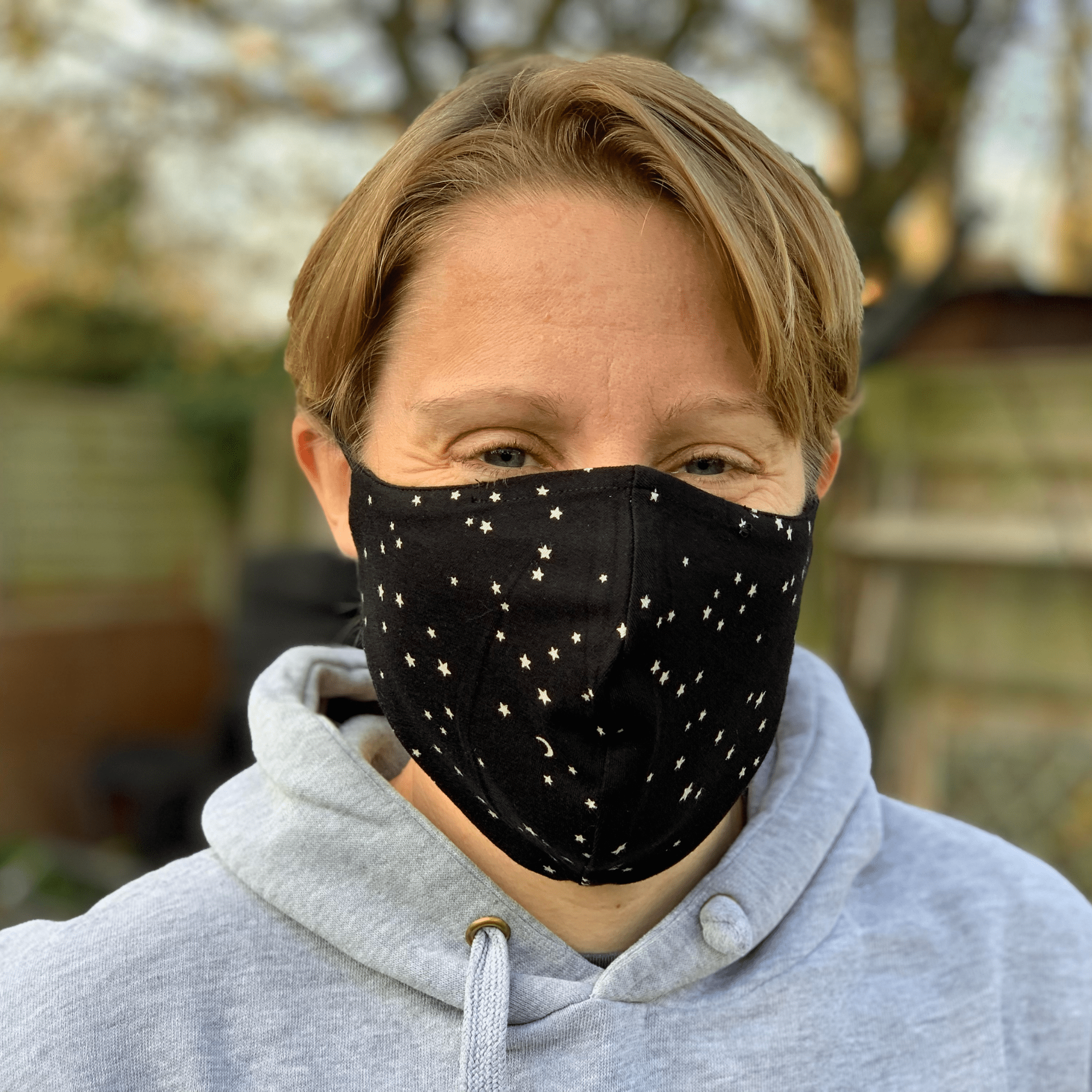 Organic cotton face mask - black & white stars, reversible design - Y.O.U underwear