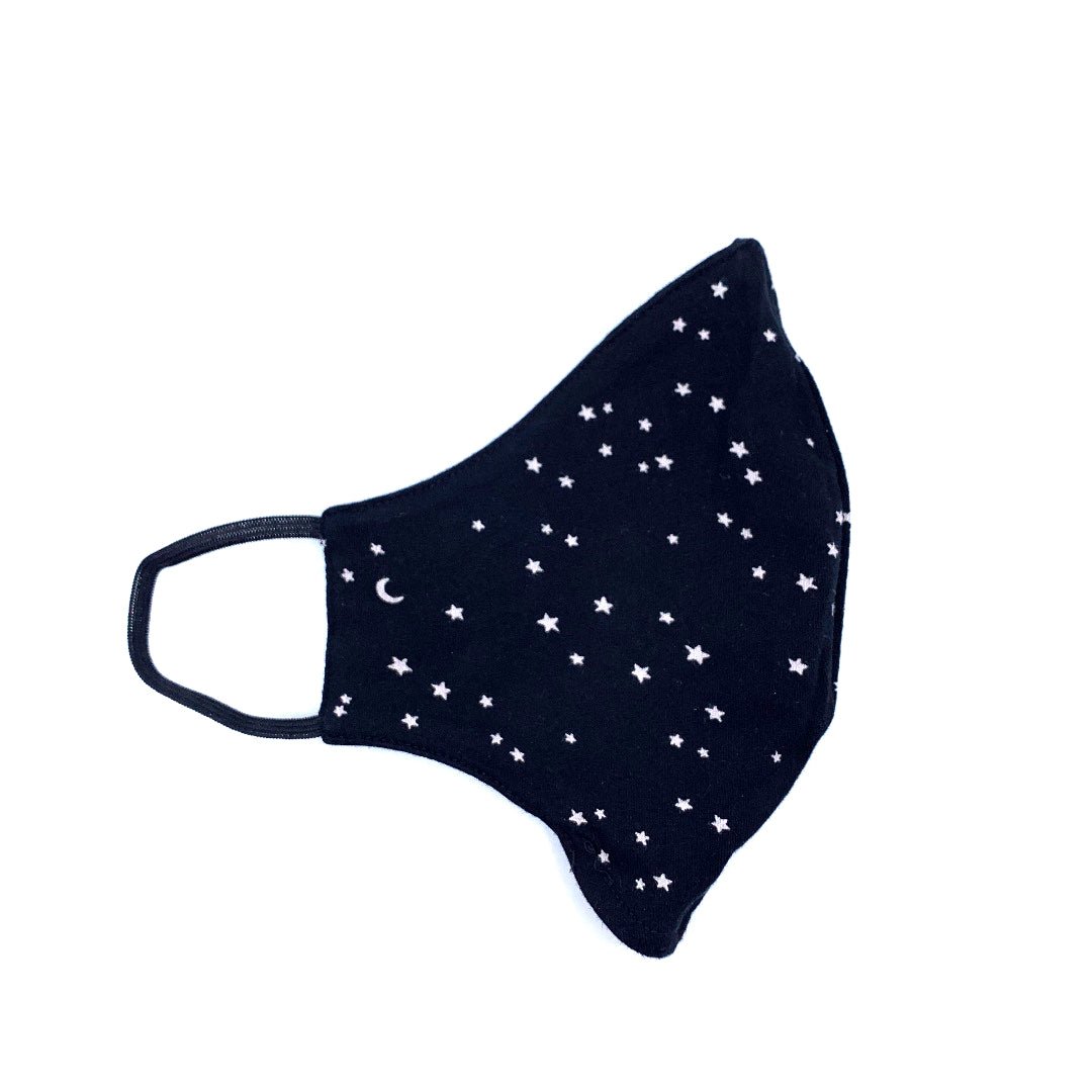 Organic cotton face mask - black & white stars, reversible design