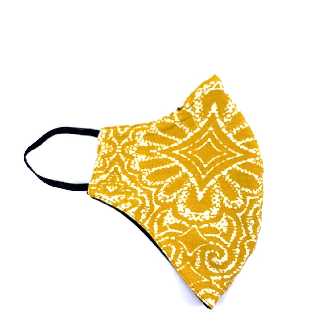 Organic cotton face mask - mustard yellow pattern, reversible design