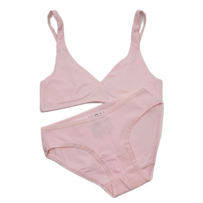 Women's organic cotton matching bralette and bikini set in light pink