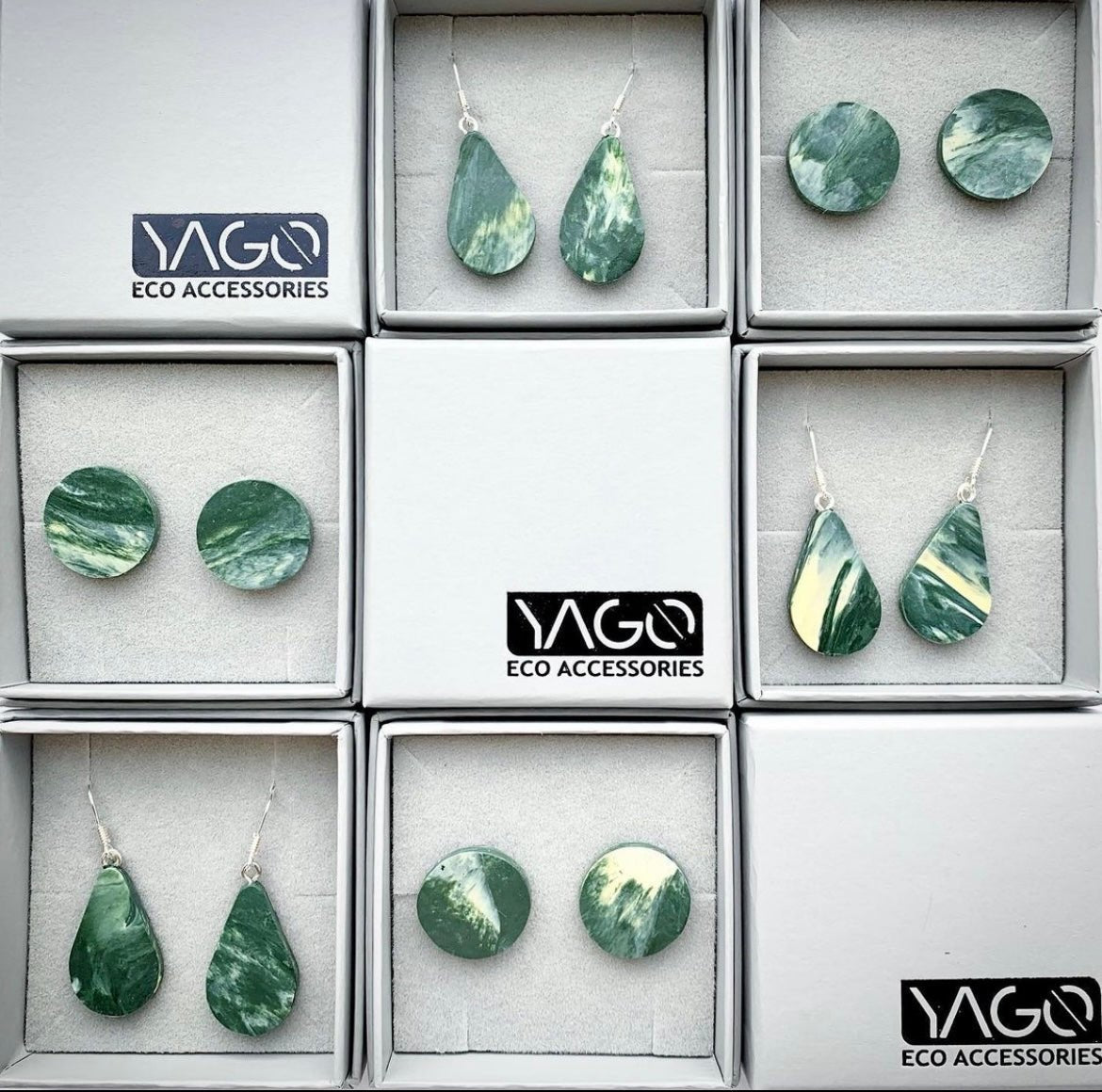 Recycled Plastic Earrings in Green and Cream - Yago Eco Jewellery - Y.O.U underwear