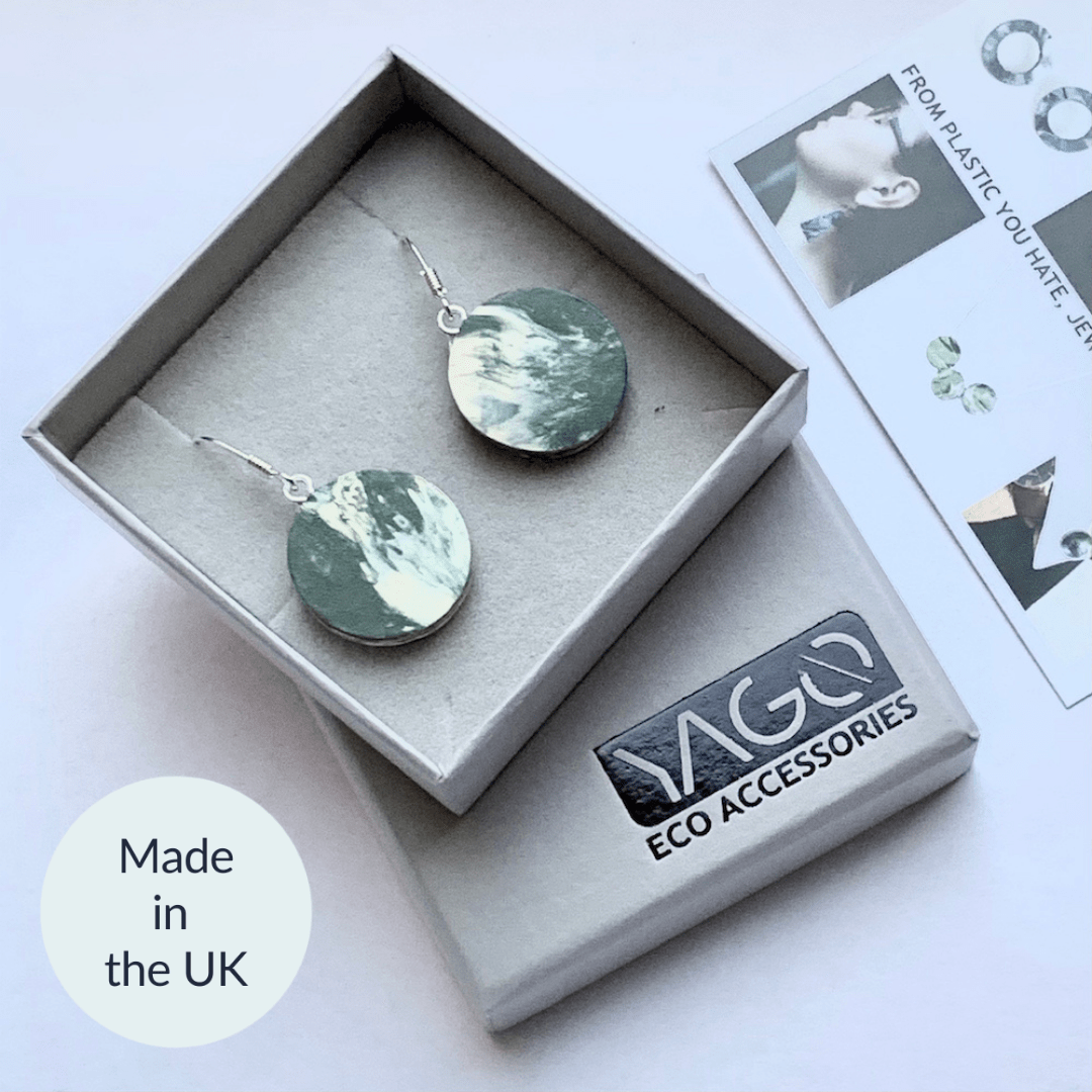 Recycled Plastic Earrings in Green and Cream - Yago Eco Jewellery - Y.O.U underwear