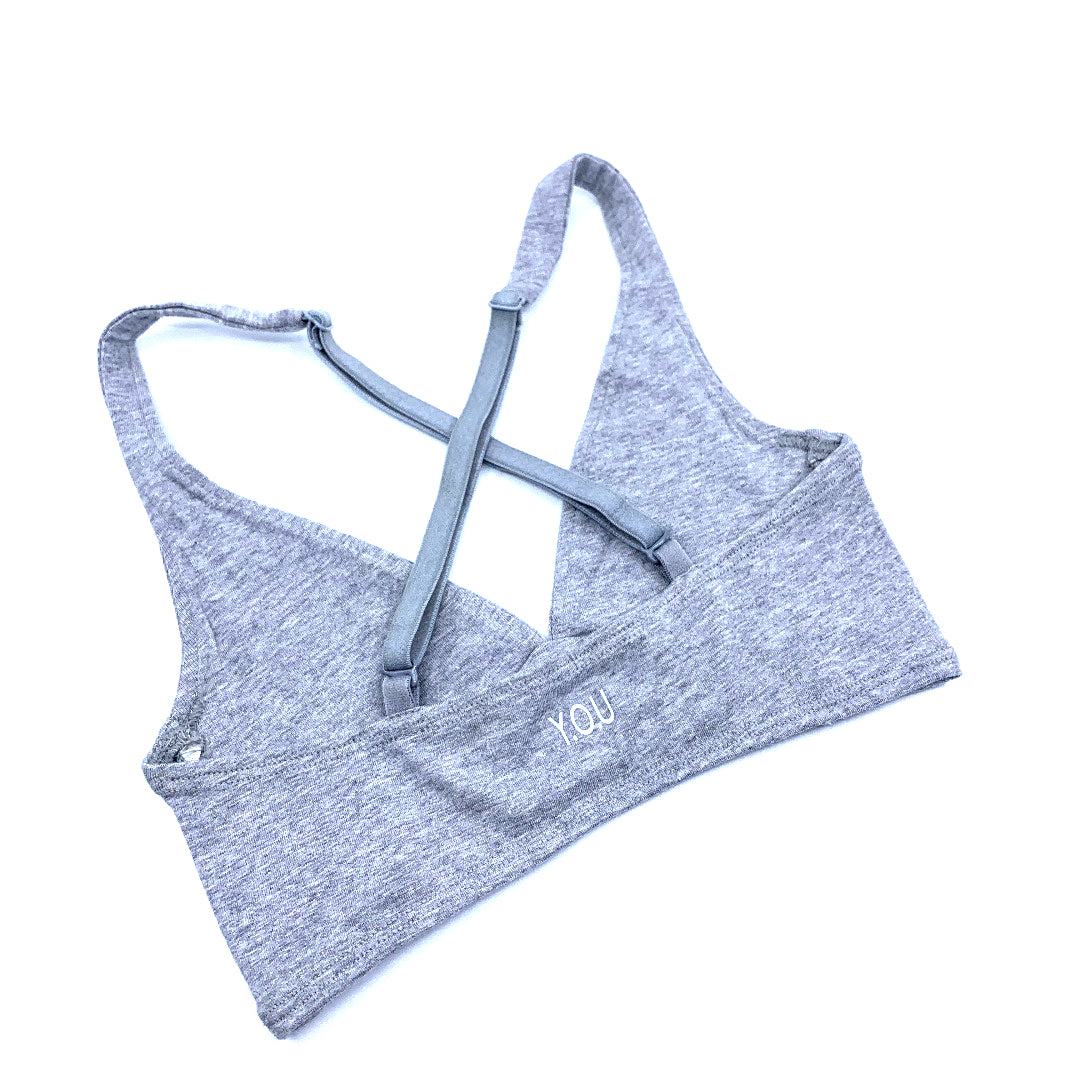 Girls' organic cotton bralettes -  3 pack of white, grey & grey clouds