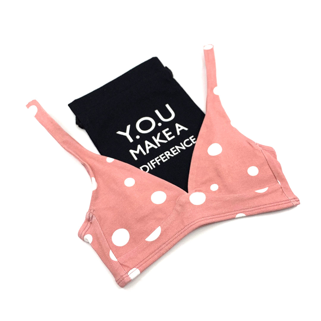 Women's organic cotton bralette in a pink with white dots pattern