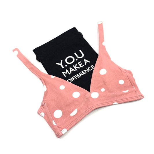 Women's organic cotton bralette in a pink with white dots pattern