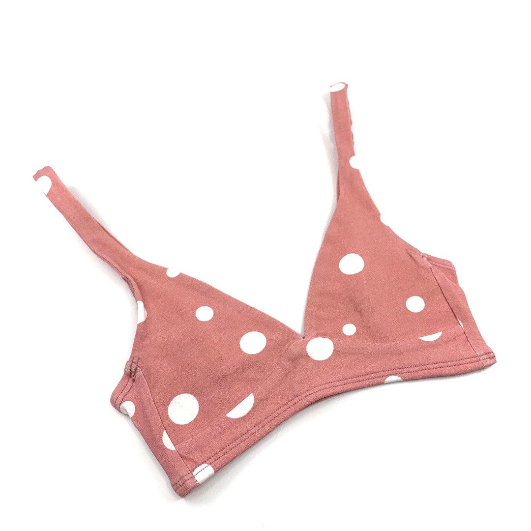 Women's organic cotton bralette in a pink with white dots pattern