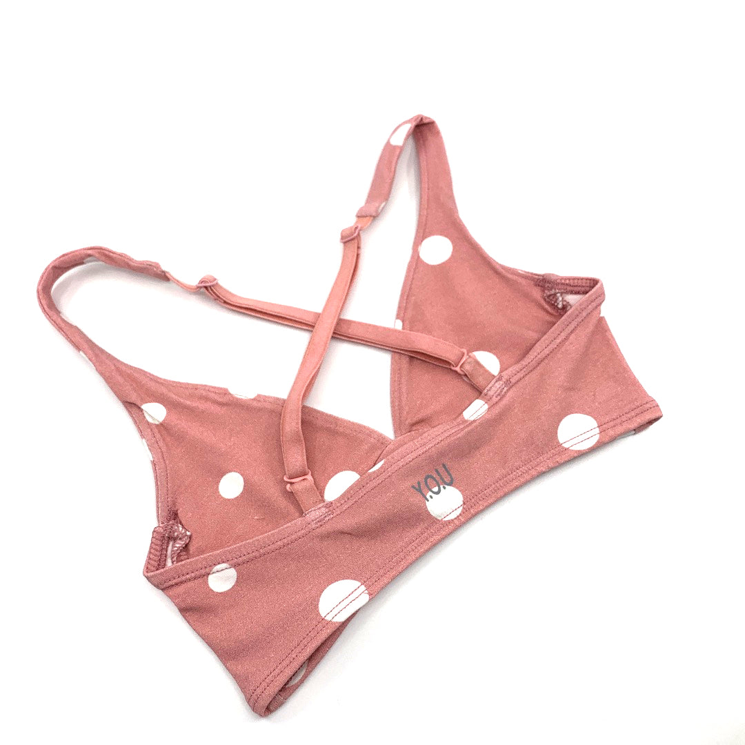 Girls' organic cotton bralette - pink with white dots