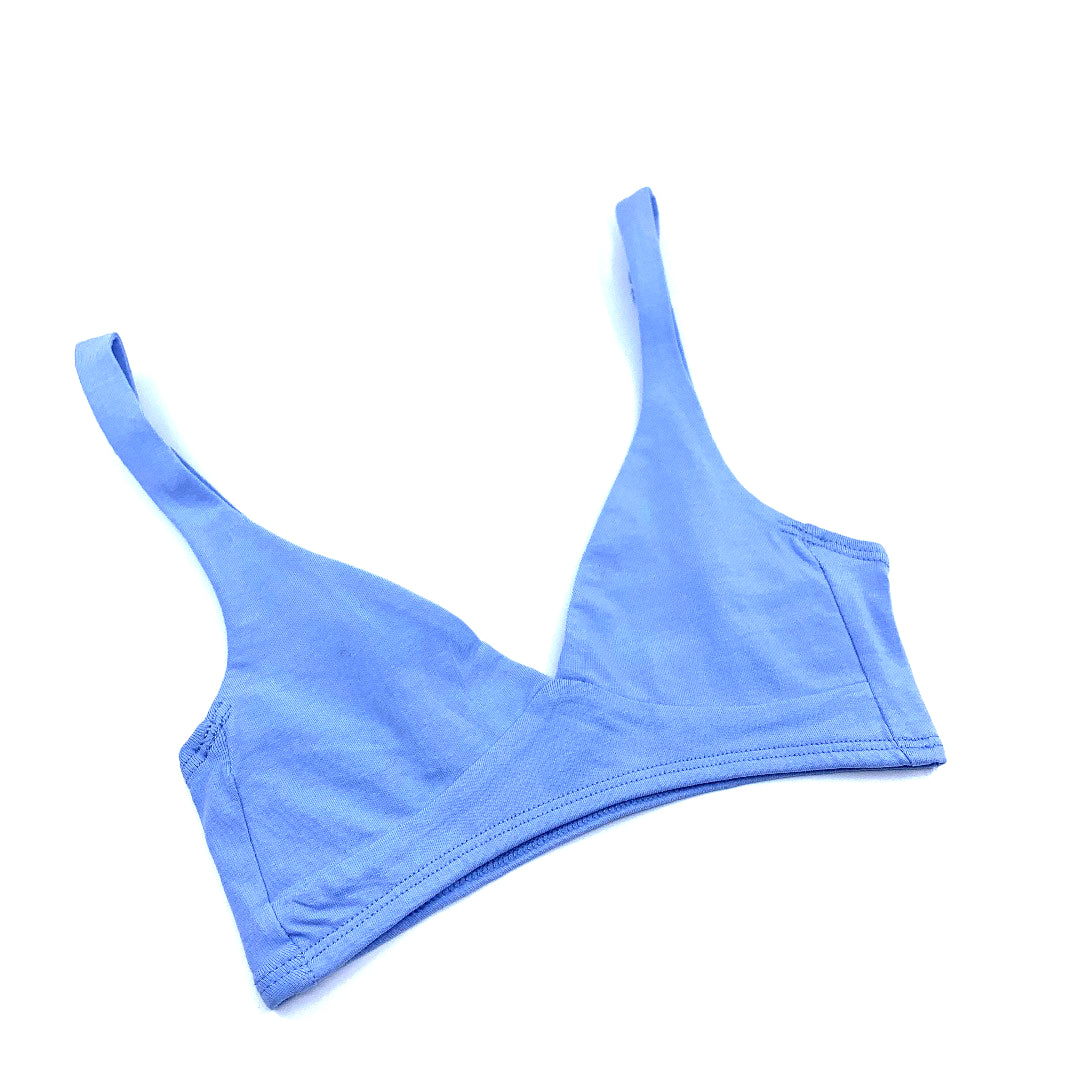 Girls' organic cotton bralettes -  3 pack of white, pink & blue