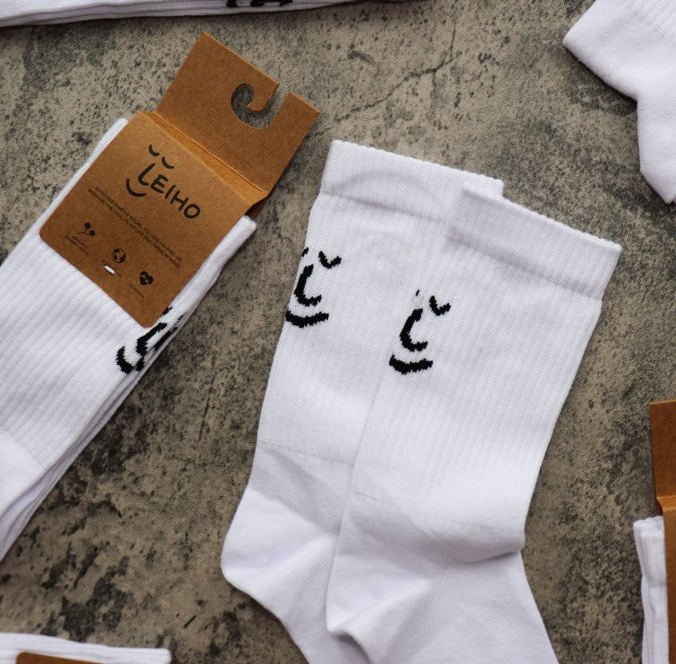 Leiho 'Sporty & Kind White Ribbed Organic Cotton Socks