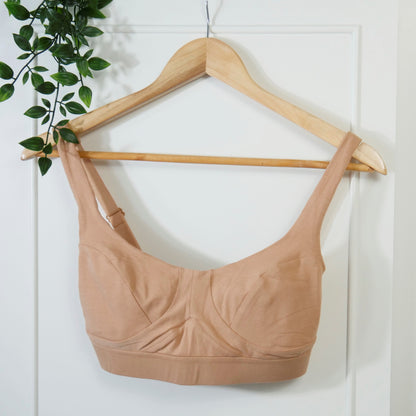 Women's organic cotton bra in almond - more supportive style