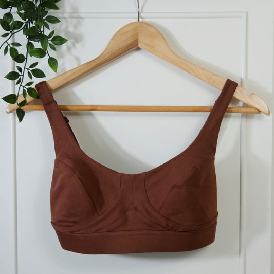 Women's organic cotton bra in chestnut - more supportive style