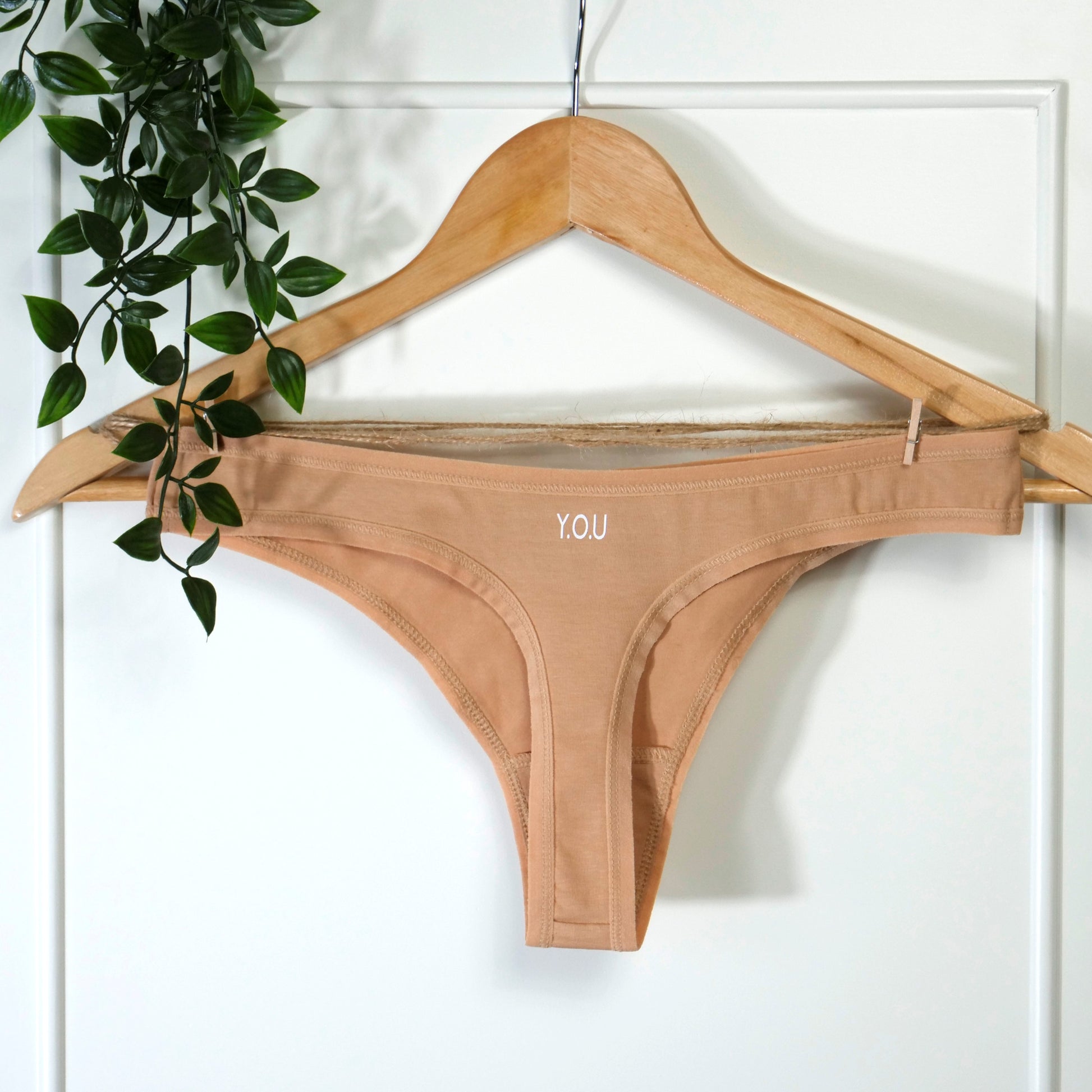 Women's organic cotton thong in almond (light nude) – Y.O.U underwear
