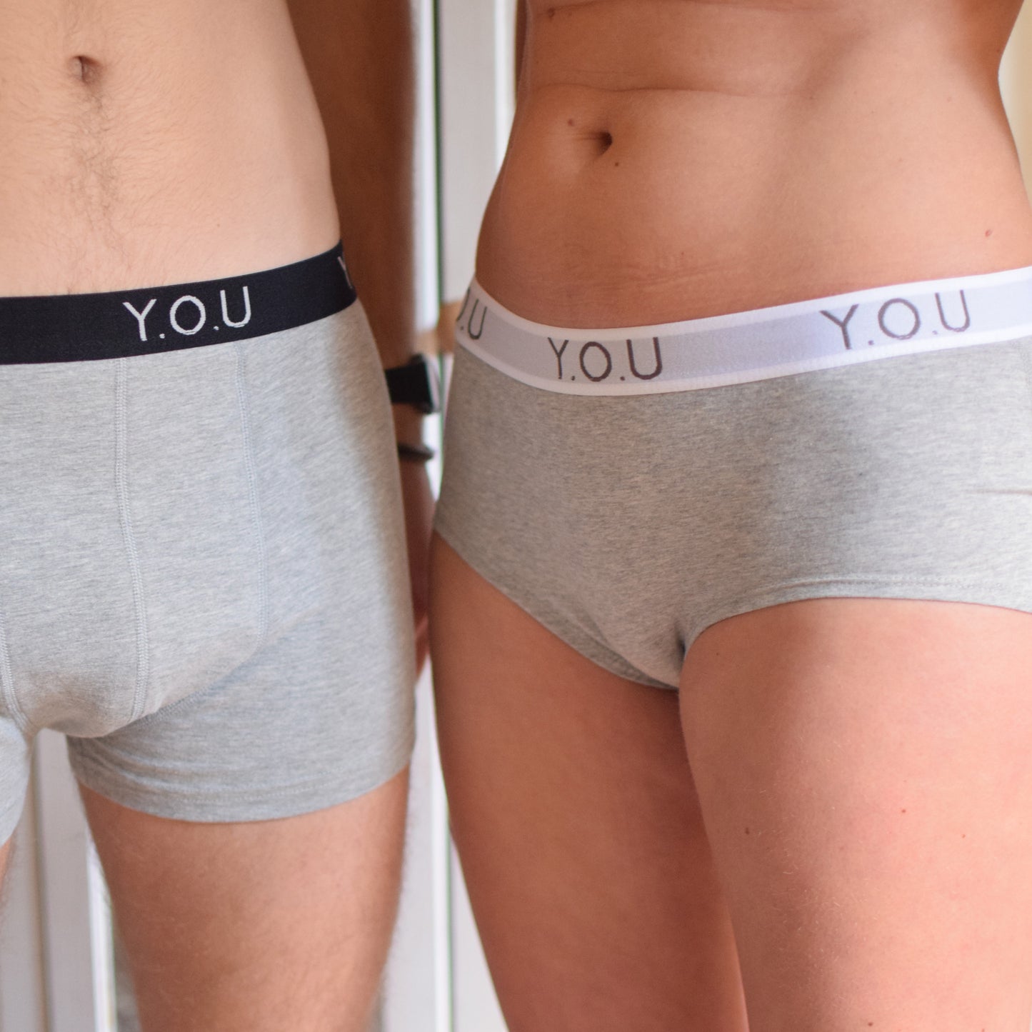 Women’s organic cotton boy shorts with Y.O.U elastic in light grey (heather grey)